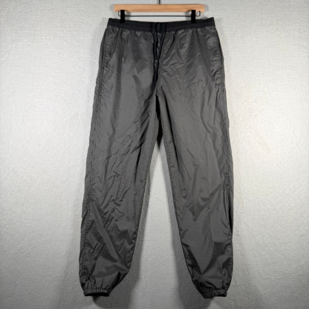 Obey Worldwide Easy Track Pants Mens Medium Black Grey Grid Nylon Joggers